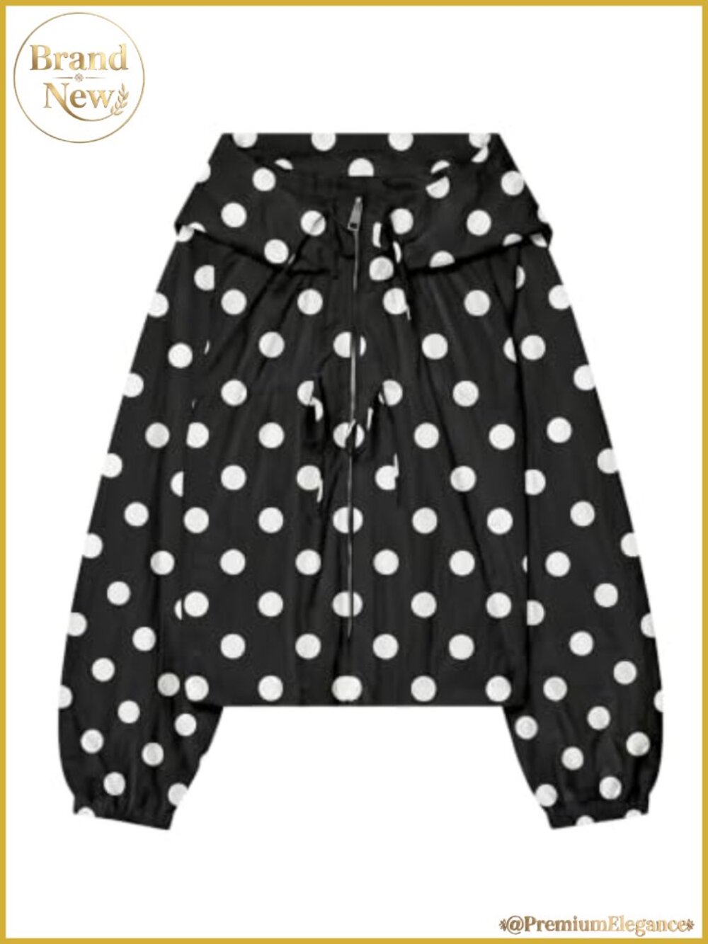 Women's Polka Dot Hooded Windbreaker Zip Up Lightweight Jacket